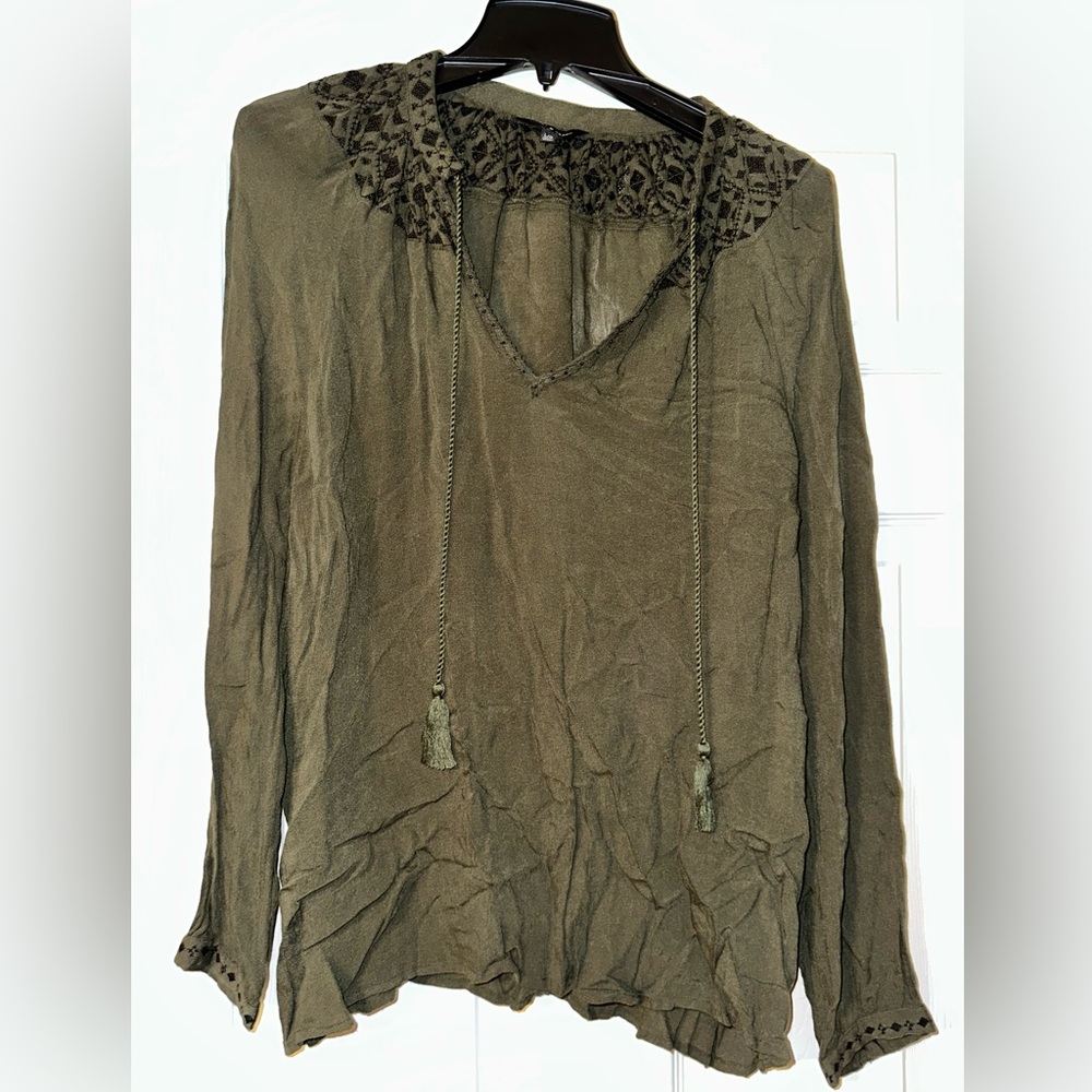 Lucky Brand Olive Lace Detail Blouse